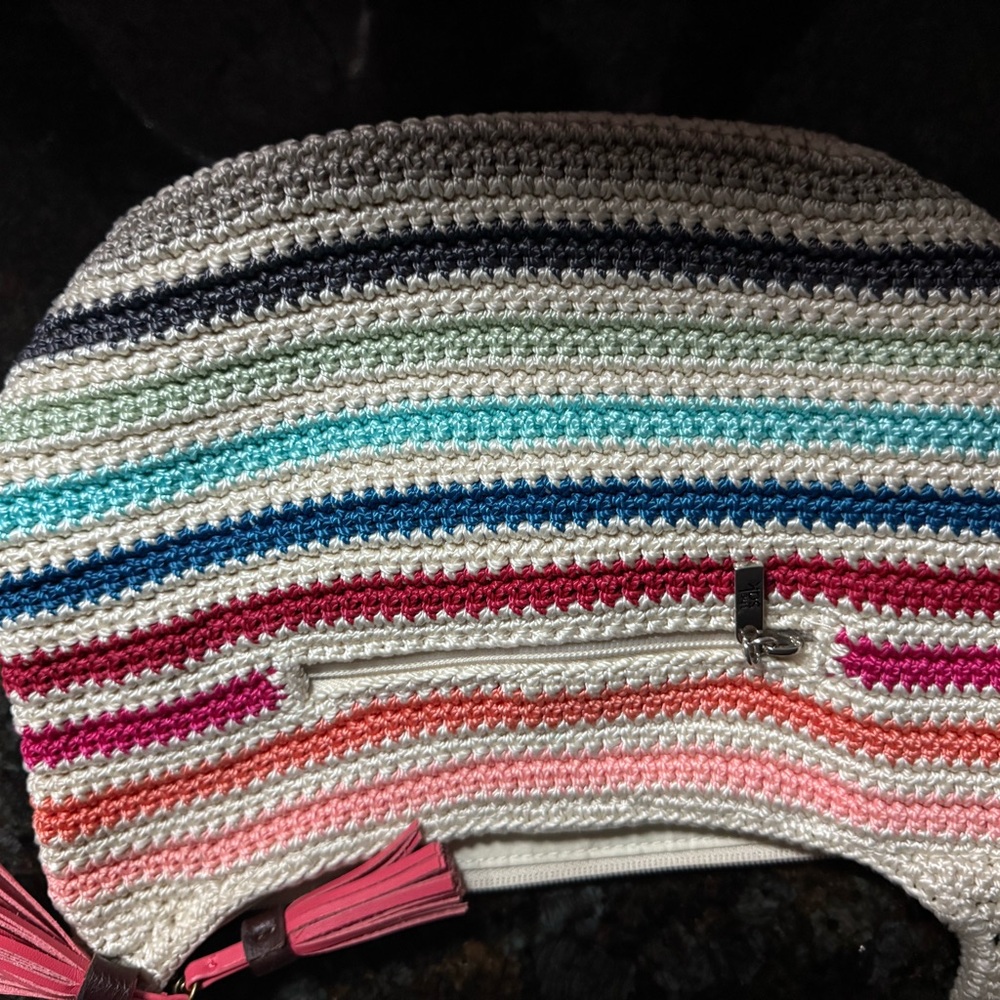 Multicolor Striped Crochet Bag The sak